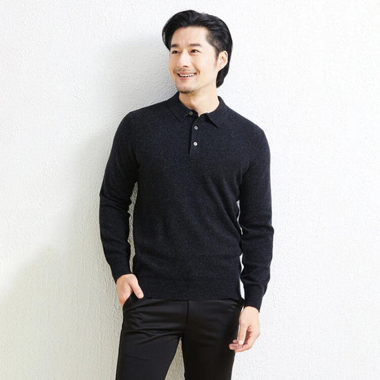 100% Wool business casual stretchable polo pullover
