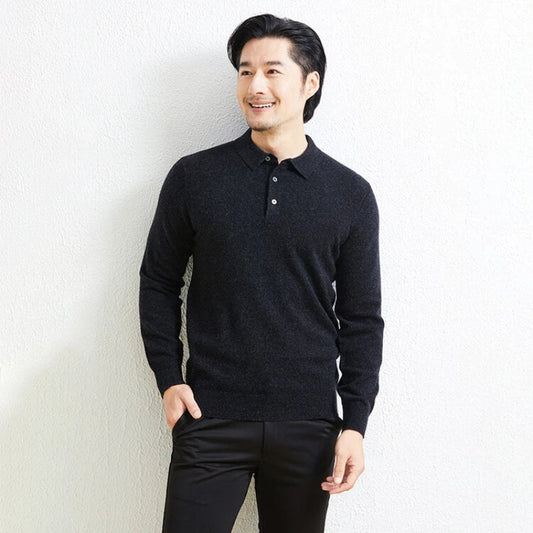 100% Wool business casual stretchable polo pullover