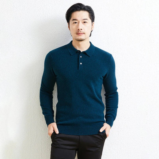 100% Wool business casual stretchable polo pullover