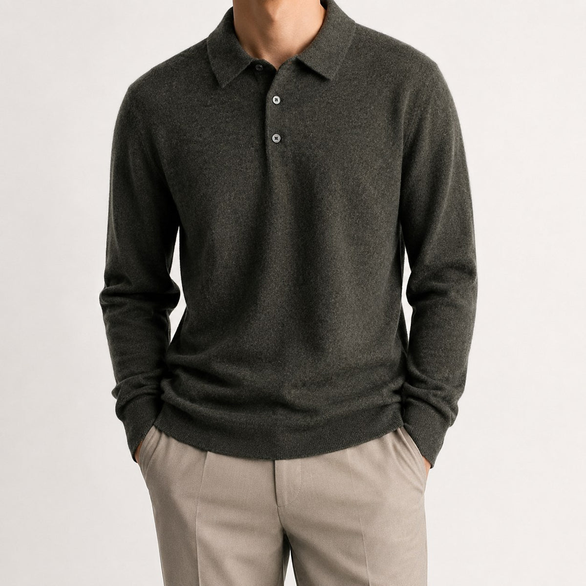 100% Wool business casual stretchable polo pullover