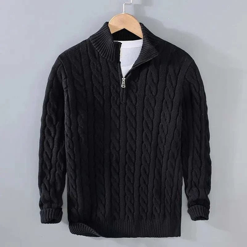 Autumn half zipper braided cotton sweater