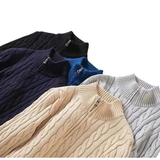 Autumn half zipper braided cotton sweater