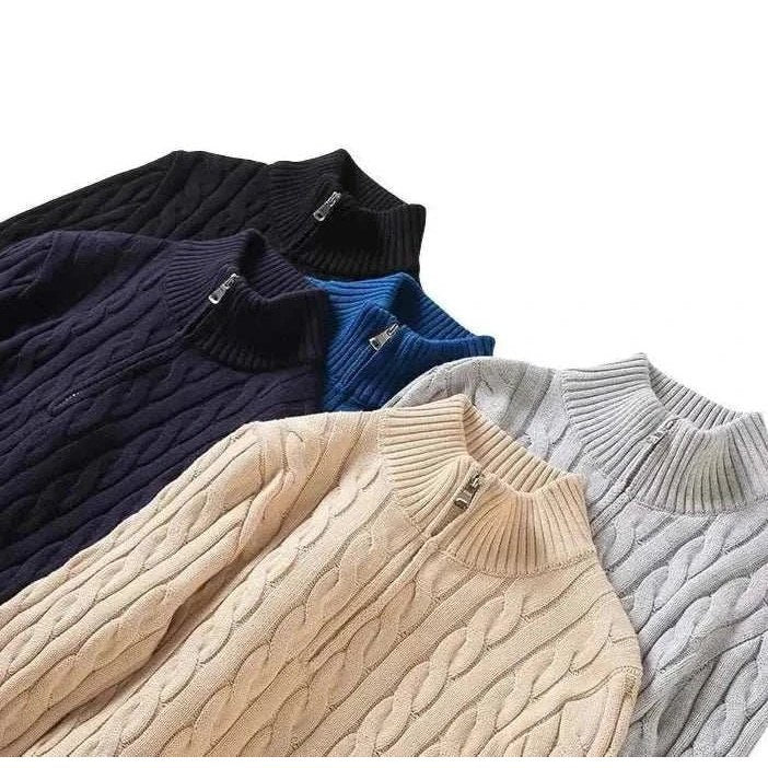 Autumn half zipper braided cotton sweater