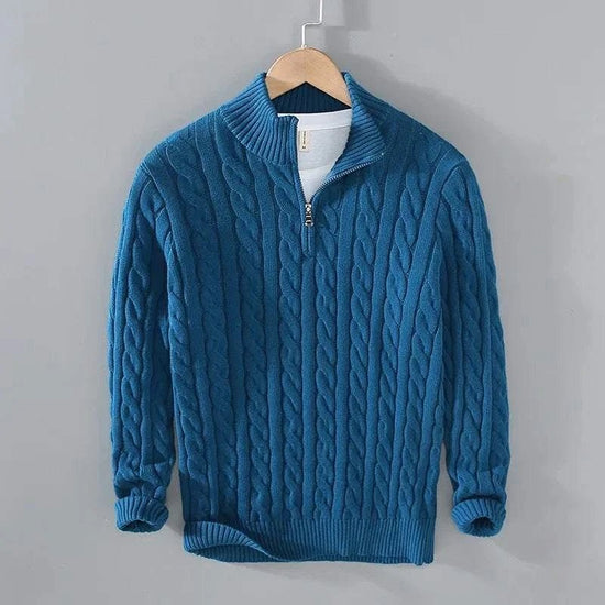 Autumn half zipper braided cotton sweater