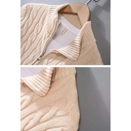 Autumn half zipper braided cotton sweater