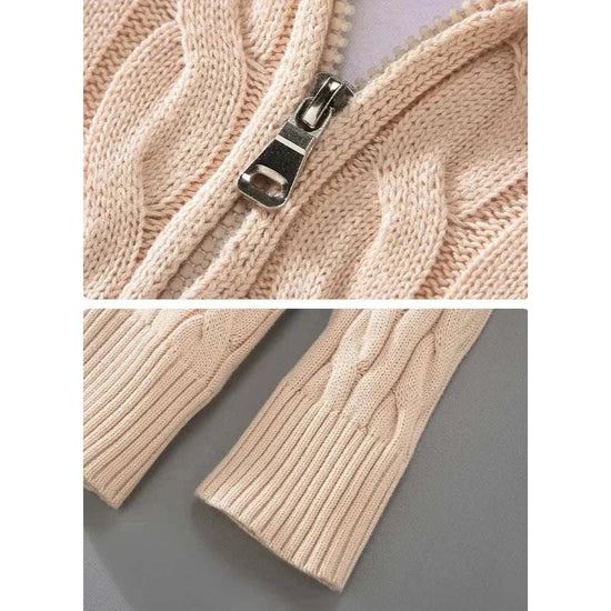 Autumn half zipper braided cotton sweater