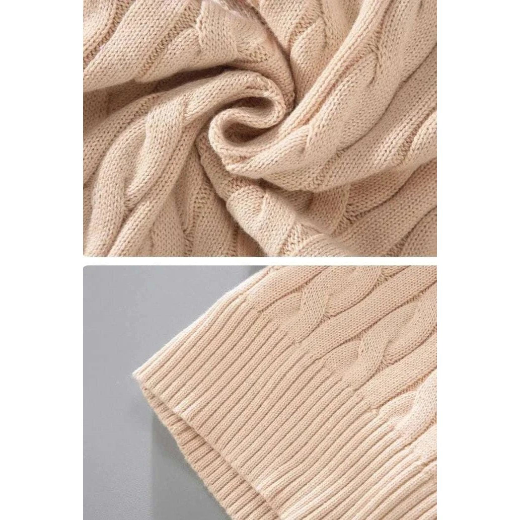 Autumn half zipper braided cotton sweater