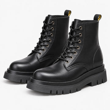 Black leather lace up combat boots