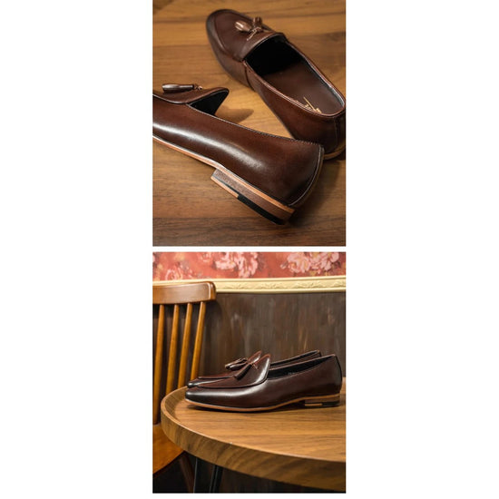 Brown patchwork tassel loafer