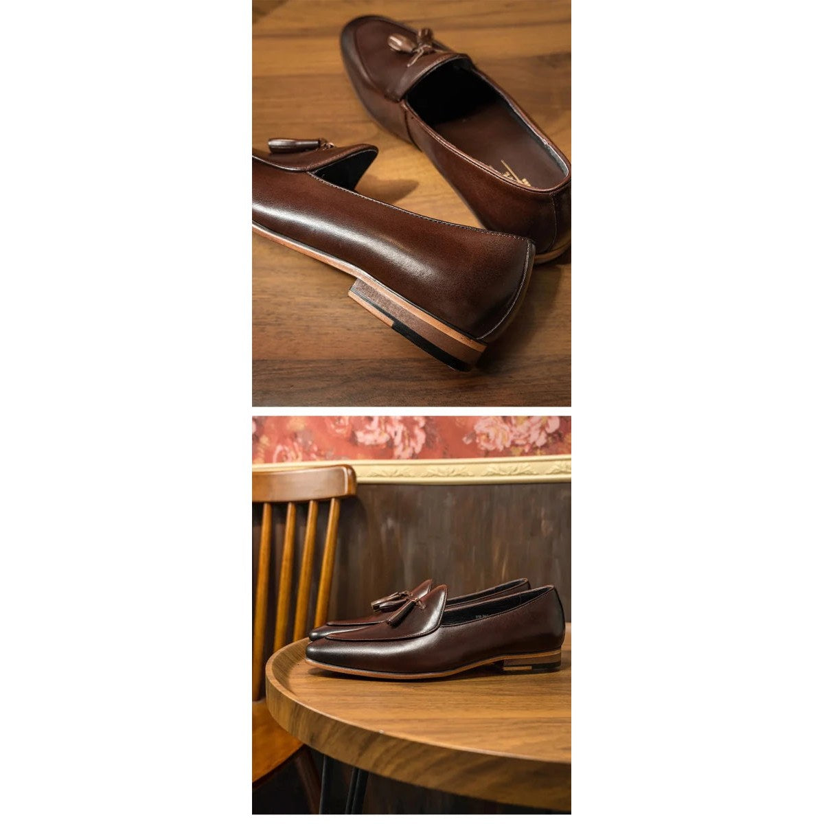 Brown patchwork tassel loafer