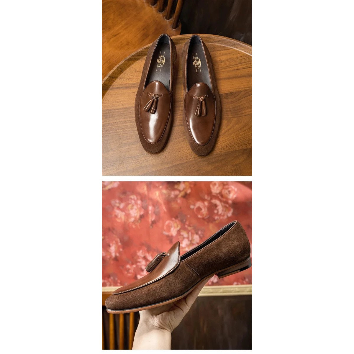 Brown patchwork tassel loafer