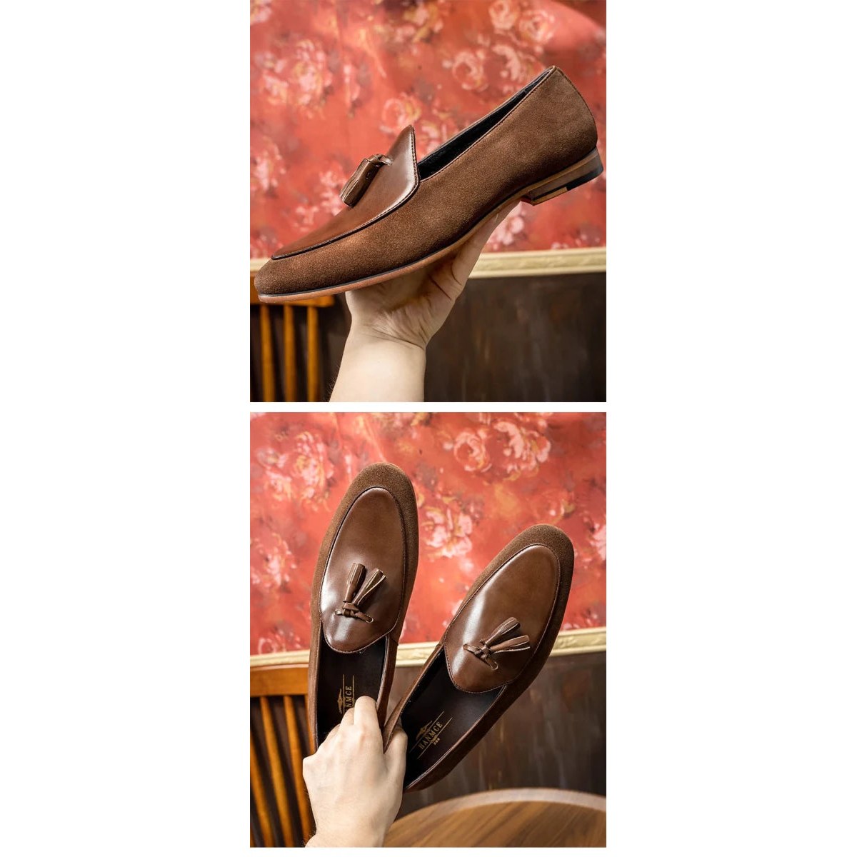 Brown patchwork tassel loafer