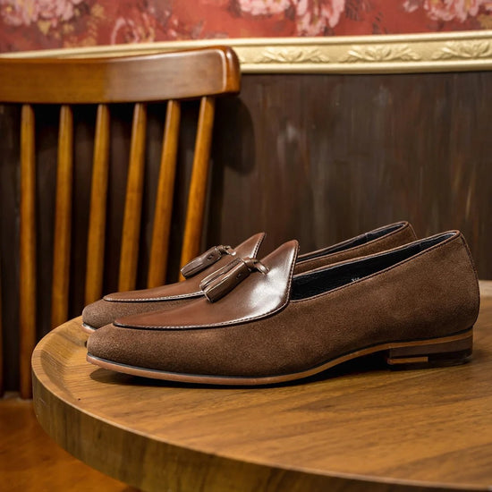 Brown patchwork tassel loafer