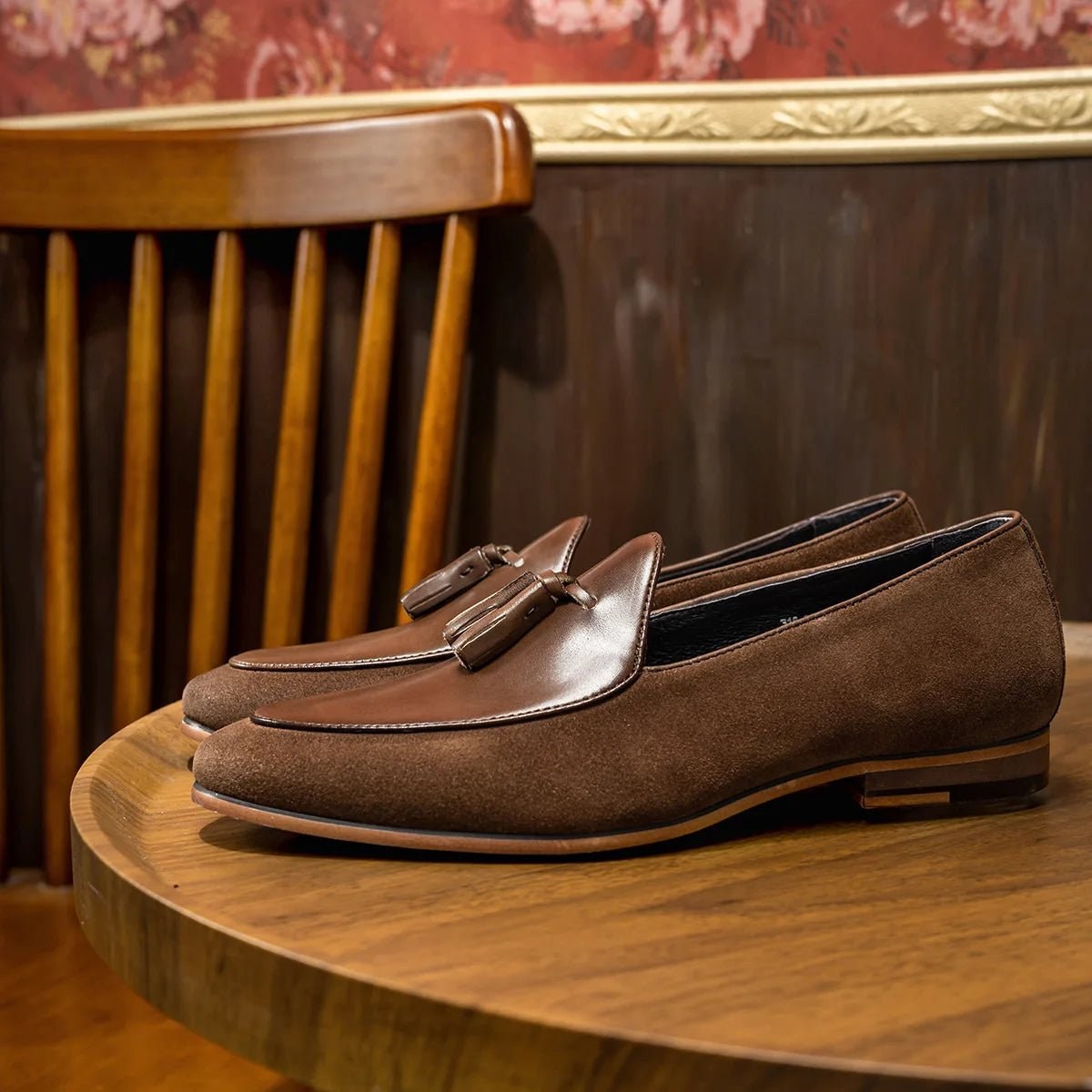 Brown patchwork tassel loafer