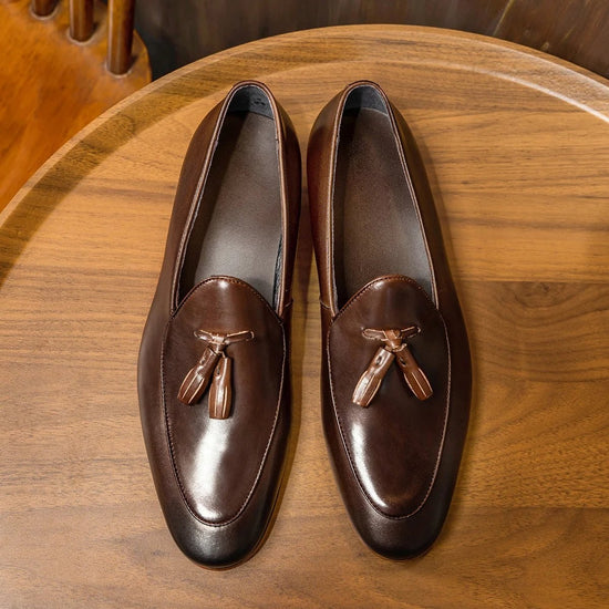 Brown patchwork tassel loafer