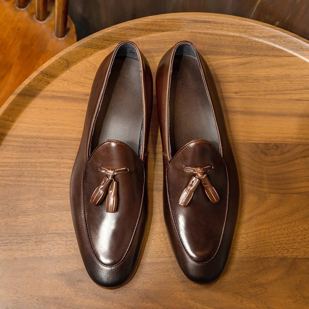 Brown patchwork tassel loafer
