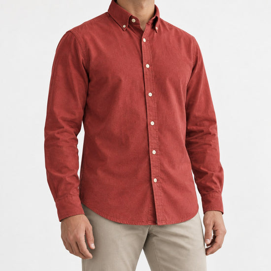 Brushed cotton oxford shirt with a button collar