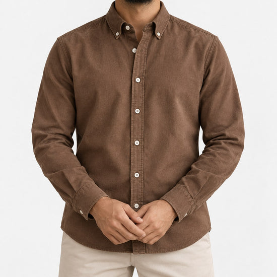 Brushed cotton oxford shirt with a button collar