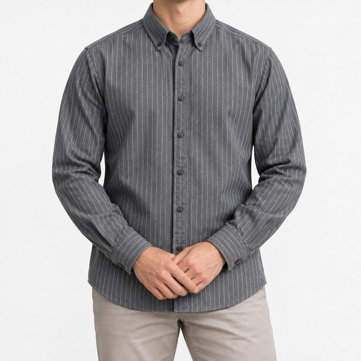 Brushed stripe shirt with a button down collar