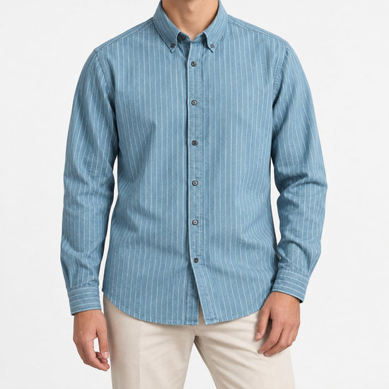 Brushed stripe shirt with a button down collar