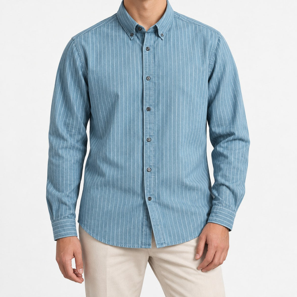 Brushed stripe shirt with a button down collar