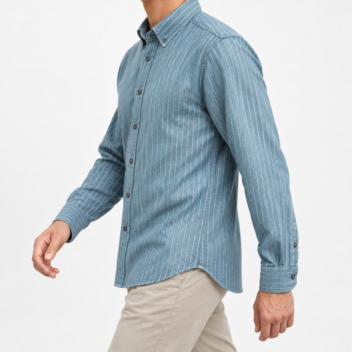 Brushed stripe shirt with a button down collar