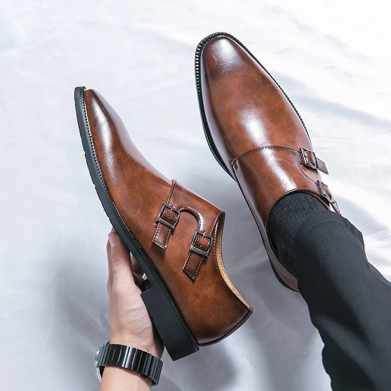 Buckle monk classic retro shoes