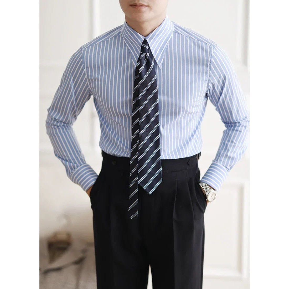 Business slim fit striped italian shirt
