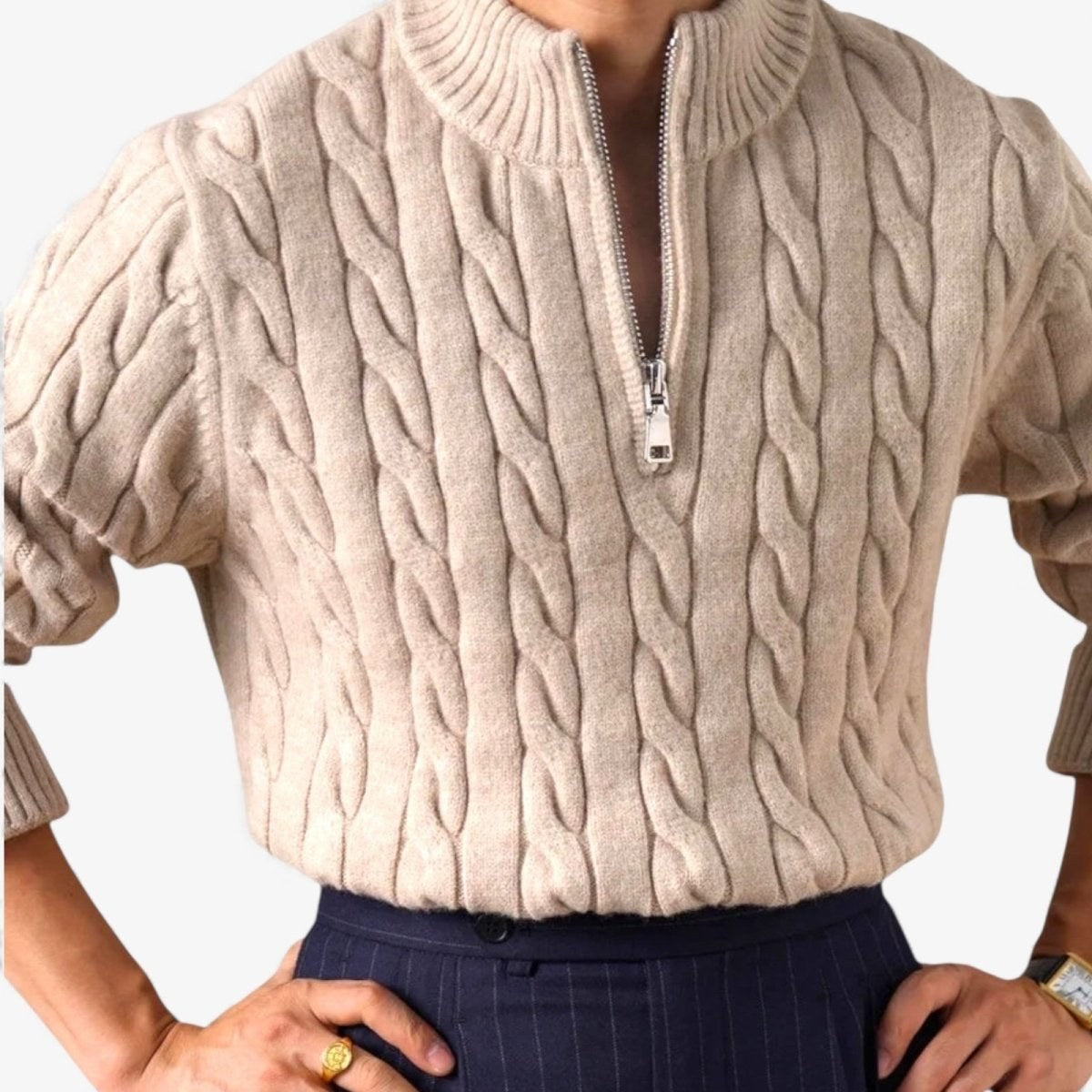Cable-knit half-zip sweater