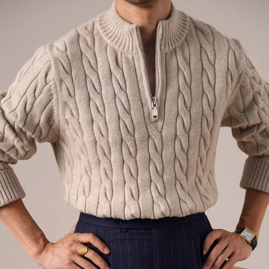 Cable-knit half-zip sweater