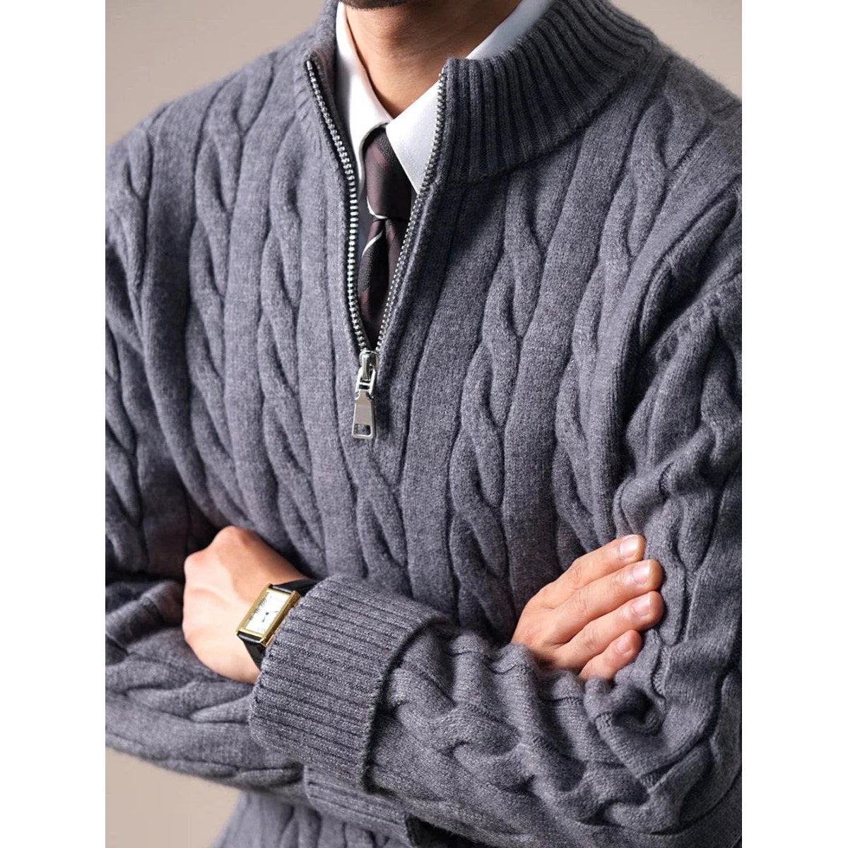 Cable-knit half-zip sweater