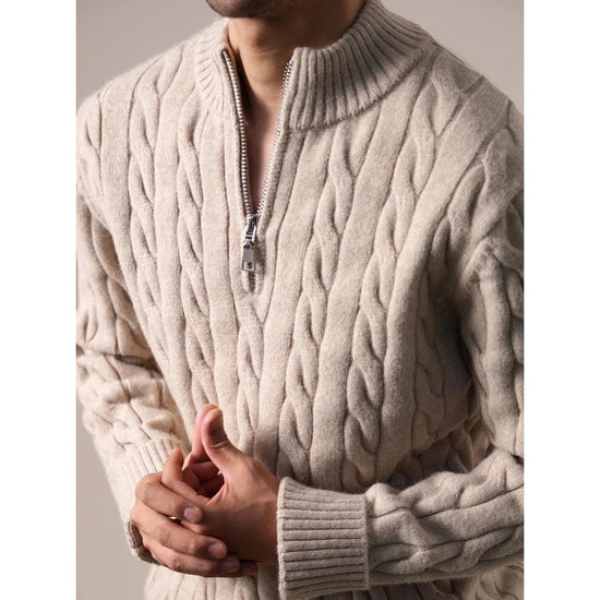 Cable-knit half-zip sweater