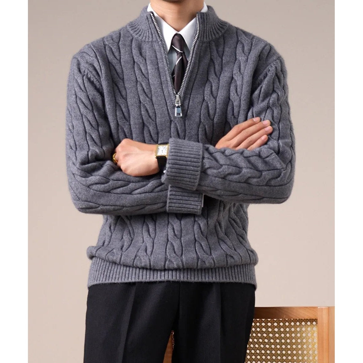 Cable-knit half-zip sweater