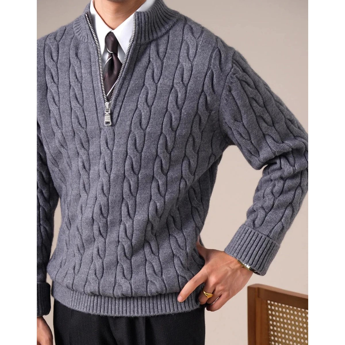 Cable-knit half-zip sweater