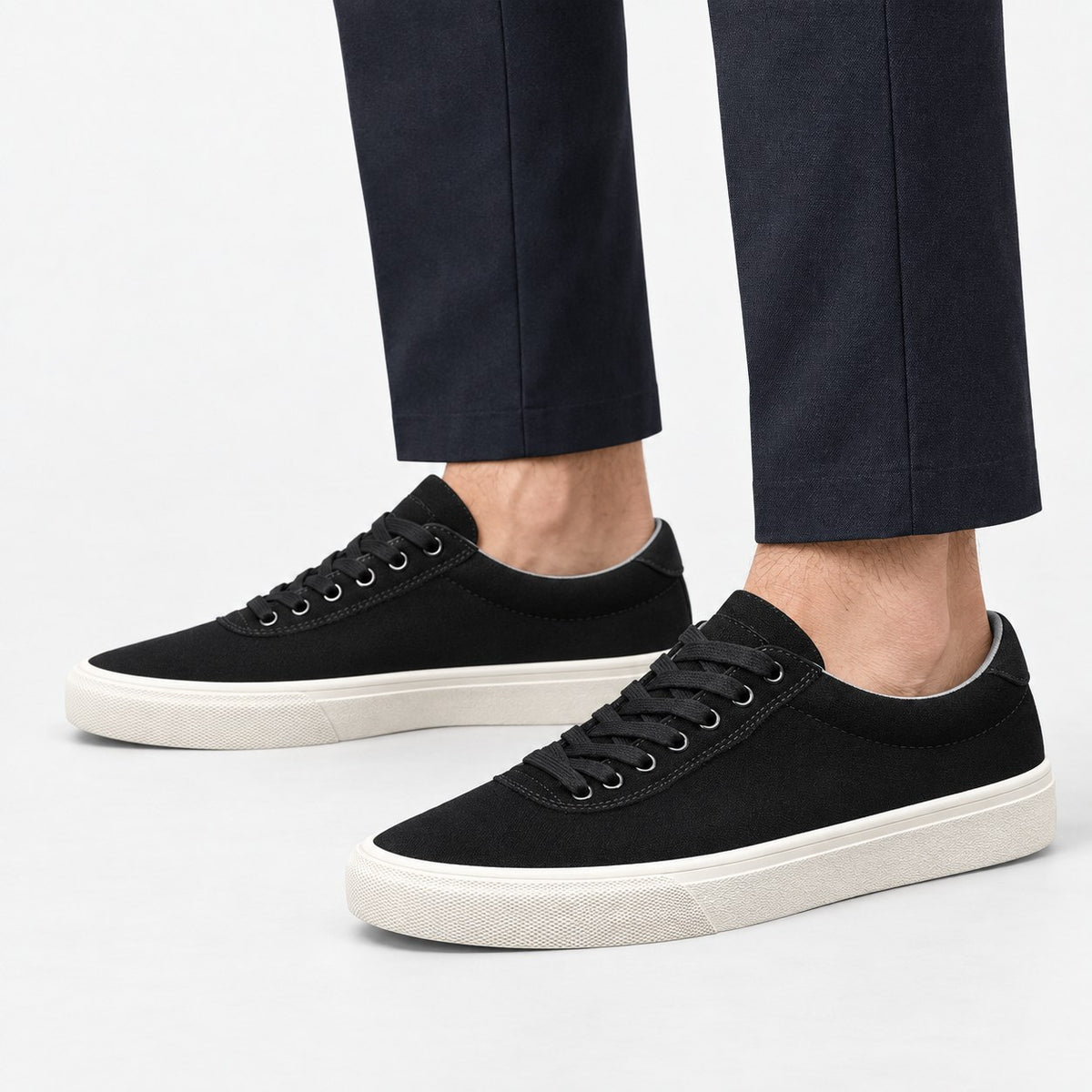 Canvas lace up sneakers with contrast soles
