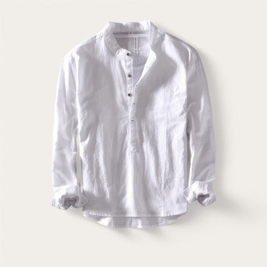 Casual long-sleeve white cotton beach vacation top