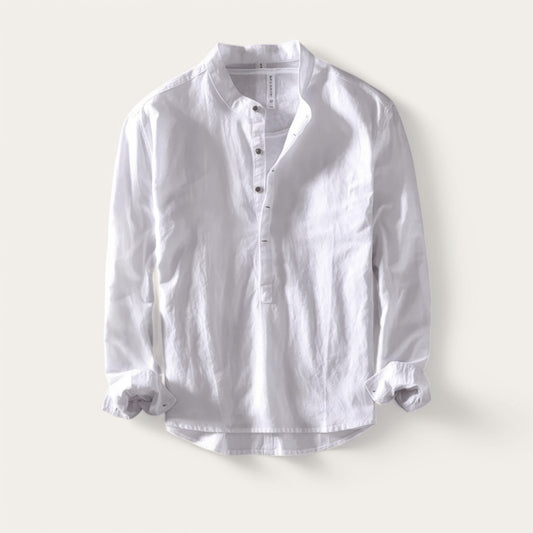 Casual long-sleeve white cotton beach vacation top