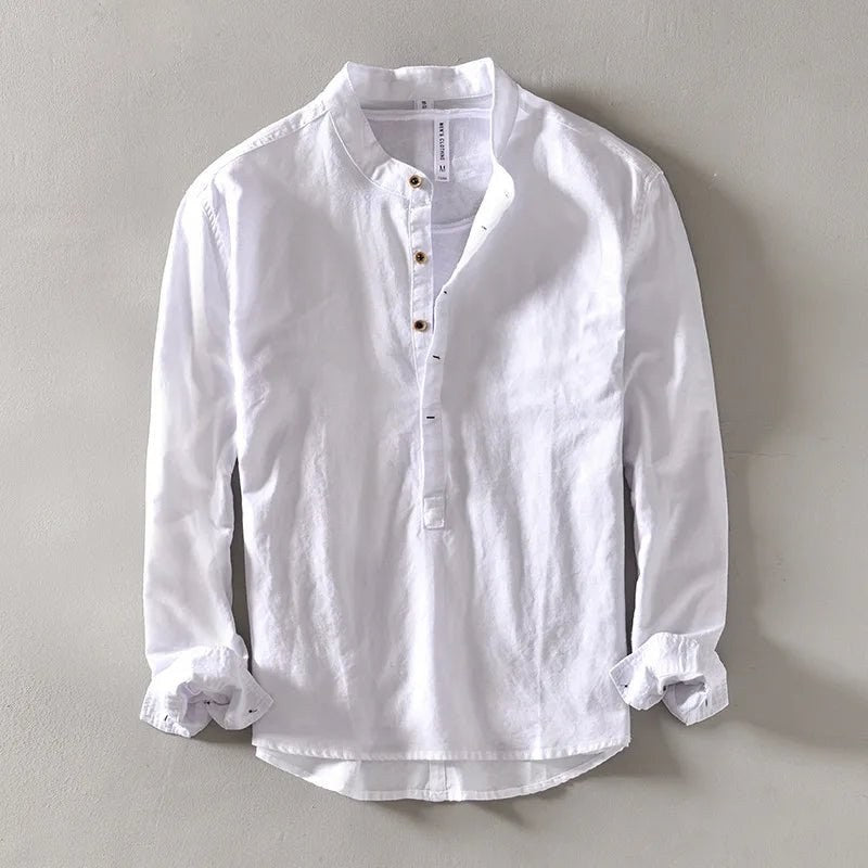 Casual long-sleeve white cotton beach vacation top