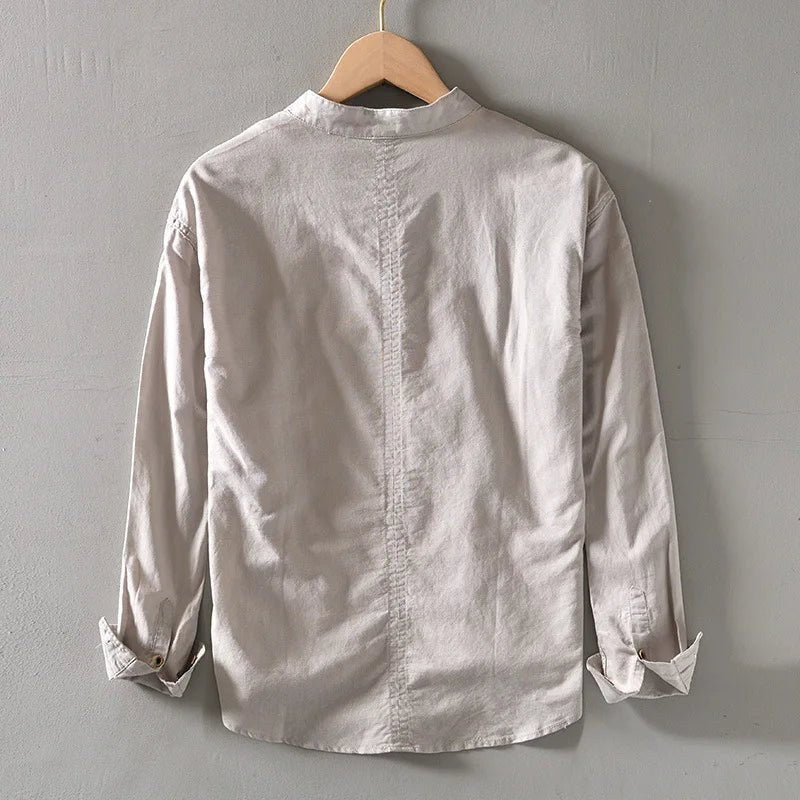 Casual long-sleeve white cotton beach vacation top