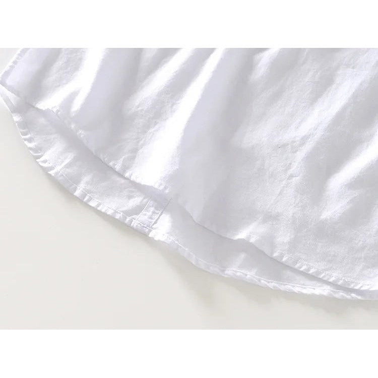 Casual long-sleeve white cotton beach vacation top