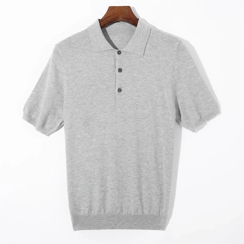Classic silk-wool knitted polo shirt