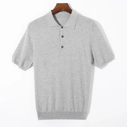 Classic silk-wool knitted polo shirt