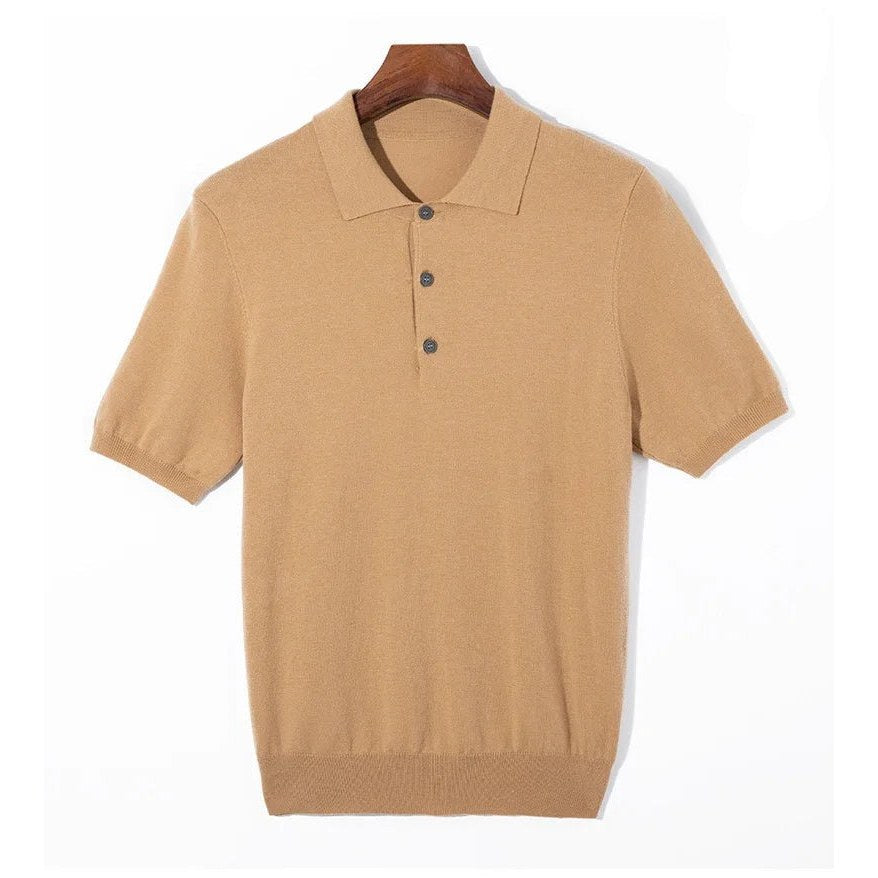 Classic silk-wool knitted polo shirt