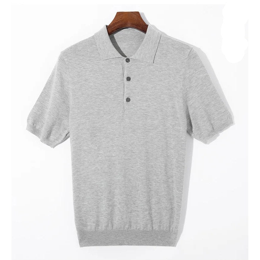 Classic silk-wool knitted polo shirt