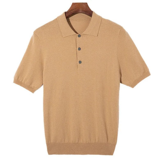 Classic silk-wool knitted polo shirt