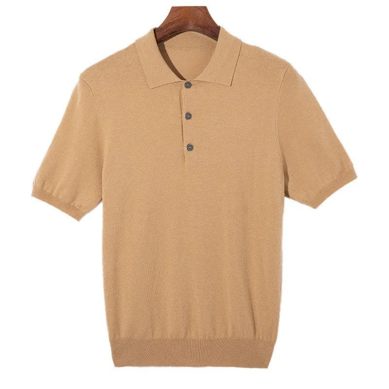 Classic silk-wool knitted polo shirt