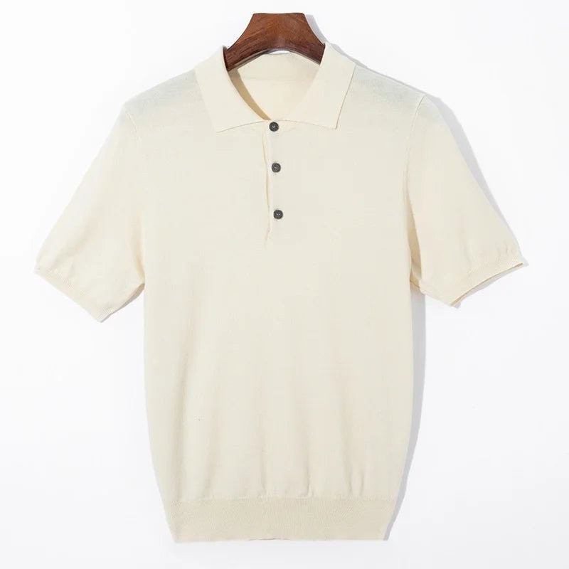 Classic silk-wool knitted polo shirt