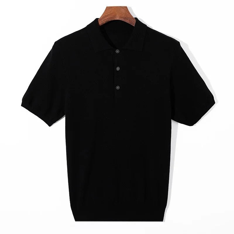 Classic silk-wool knitted polo shirt