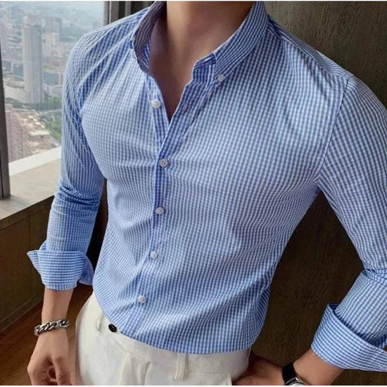 Cotton long sleeve plaid shirt