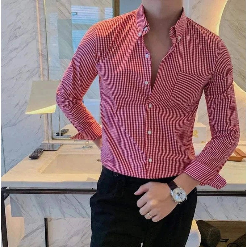Cotton long sleeve plaid shirt